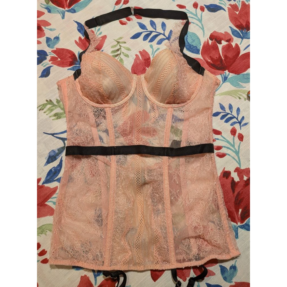 Women's Victoria's Secret Pink Lace Bustier 34B with Black Accents